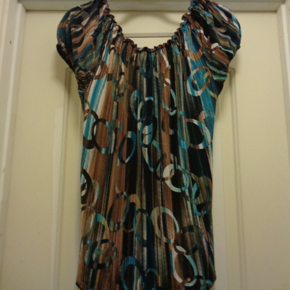 WHITE LOTUS STYLED GIRL RETRO CAROL ROSE BLUES & BROWNS WH ROMANCECORE BLOUSE L